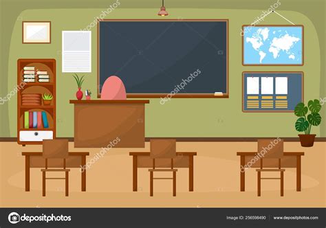 School Classroom Interior Room Blackboard Furniture Flat Design Vector — Stock Vector © Jongjawi