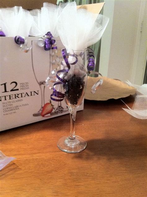 Champagne Flute With Crinkled Paper Black Tulle Wrapped Almonds