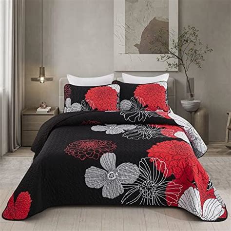 Amazon DJY Black Quilt Set California King Size Boho Gold Damask