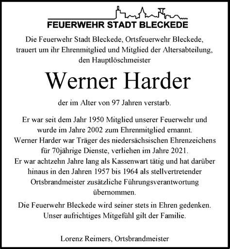 Traueranzeigen Von Werner Harder Trauer L Neburg De