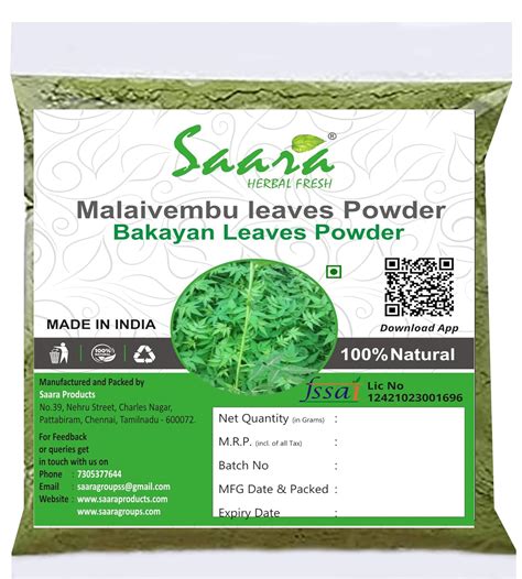 Saara Herbal Fresh Malaivembu Leaves Powder Bakayan Chinaberry Melia