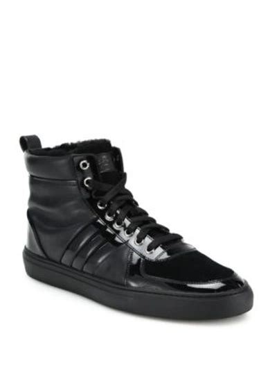 Bally Hervey Lamb Fur Lined Leather High Top Sneakers In Black Modesens