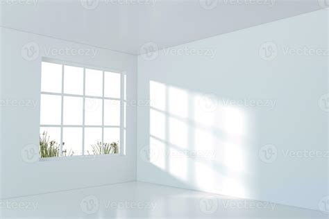 White empty room with sunlight come from the window, 3d rendering ...