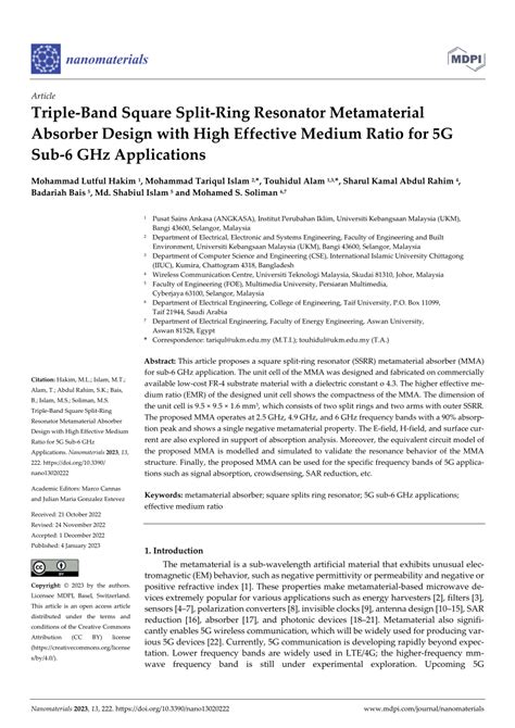 Pdf Triple Band Square Split Ring Resonator Metamaterial Absorber