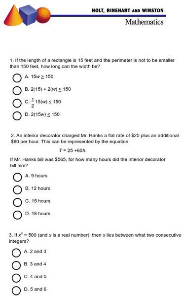 9th Grade Math Practice Test