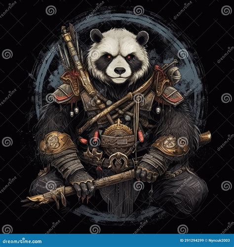 Panda Warrior Warhammer Tshirt Design Mockup Printable Cover Tattoo Isolated Vector Illustration