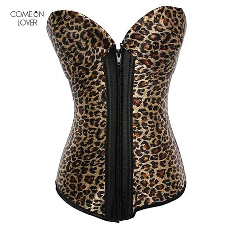 Comeonlover Leopard Corsets With String Push Up Basque Sweetheart Women