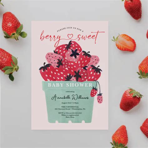 Berry Sweet Baby Shower Invitation Strawberry Zazzle