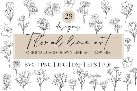 Floral Line Art Bundle Wildflower Set Bundle · Creative Fabrica