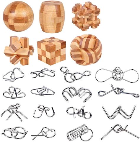 Amazon Brain Teasers Wooden And Metal Wire Puzzles 22Pcs Unlock