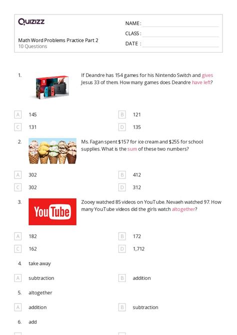 50+ Math Word Problems worksheets for 2nd Grade on Quizizz | Free ...