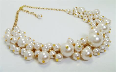 Ivory Pearl Cluster Necklace Ivory Pearl Necklace Cream Etsy