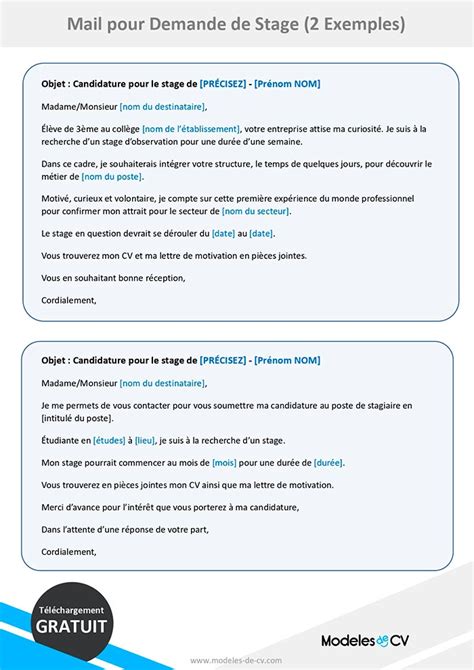 Demande De Stage Par Mail Exemple