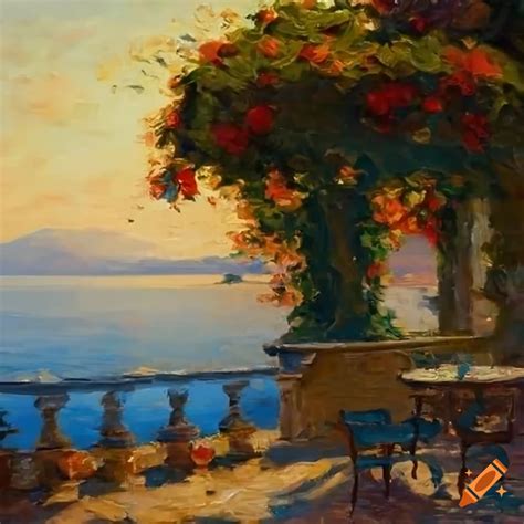 Impressionist Painting Of A Cozy Patio Overlooking Lake Como On Craiyon