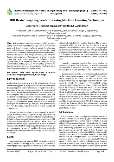 Irjet Mri Brain Image Segmentation Using Machine Learning Techniques Pdf