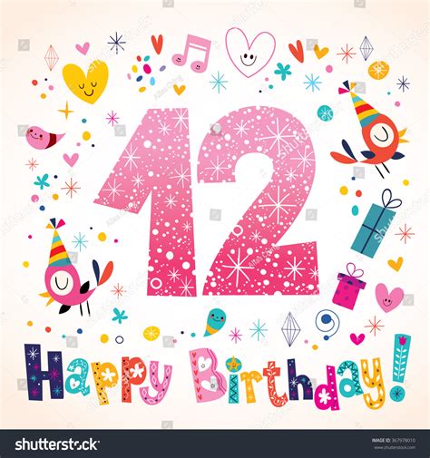 Happy Birthday 12 Years Kids Greeting Card Stock Vector Illustration