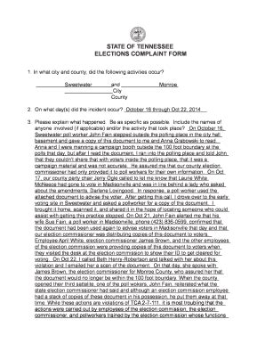 Fillable Online State Of Tennessee Elections Complaint Form Fax Email