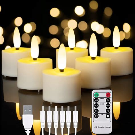 Homemory 6 Pack Rechargeable Candles Tea Lights With Remote Timer LED