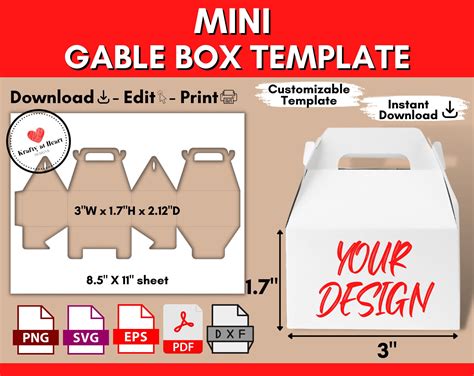 Gable Box Template Mini Box With Handle Template Blank Party Favor