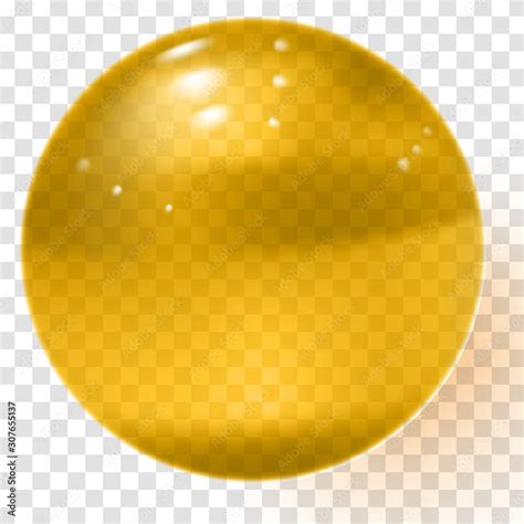 Yellow Transparent Glass Ball Realistic Transparent Gold Sphere Stock