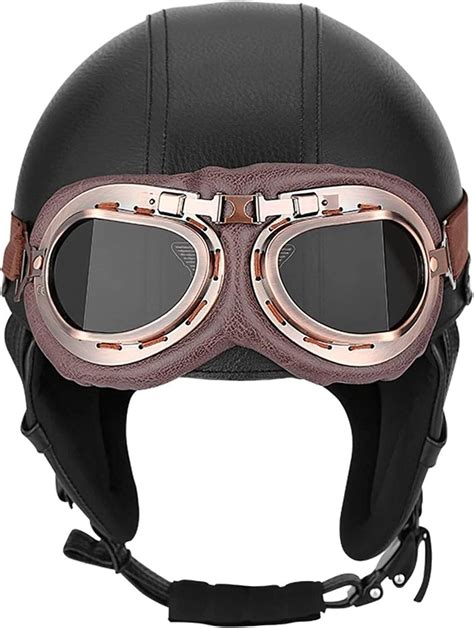 Ycrctc Pu Lederschale Adult Open Face Helm Retro Motorrad Halbhelm Mit