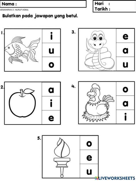 Huruf Vokal Online Activity For Prasekolah You Can Do The Exercises O Preschool Activities