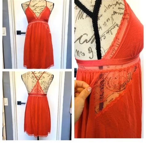 Victoria S Secret Burnt Orange Romantic Lace Trim Babydoll Lingerie M EBay
