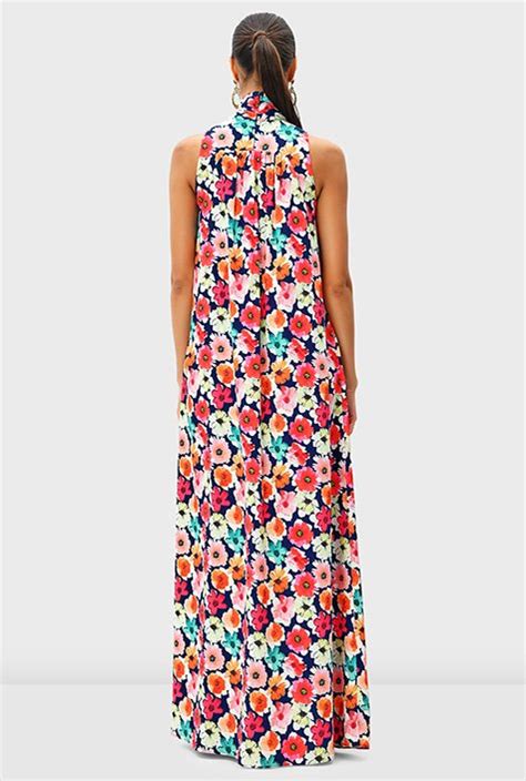 Shop Bow Tie Neck Floral Print Crepe Dress Eshakti