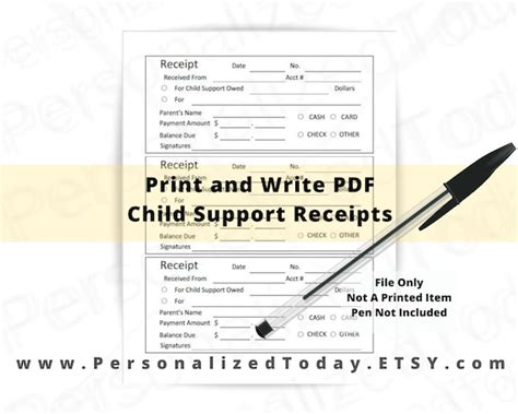 Printable Child Support Receipt For Diy Receipt Book Digital Etsy