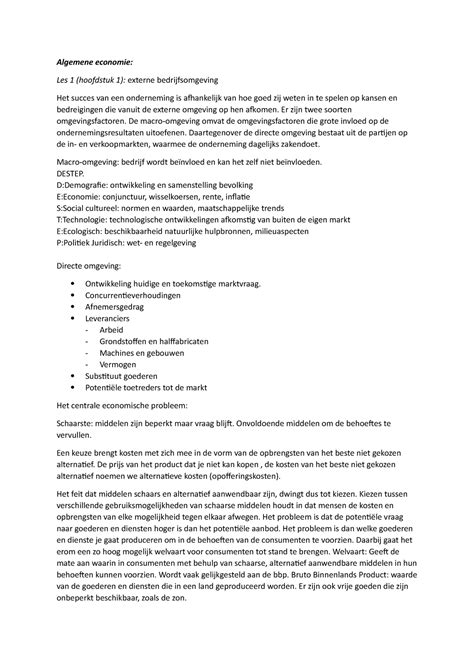 Algemene Economie Samenvatting Algemene Economie Les 1 Hoofdstuk 1