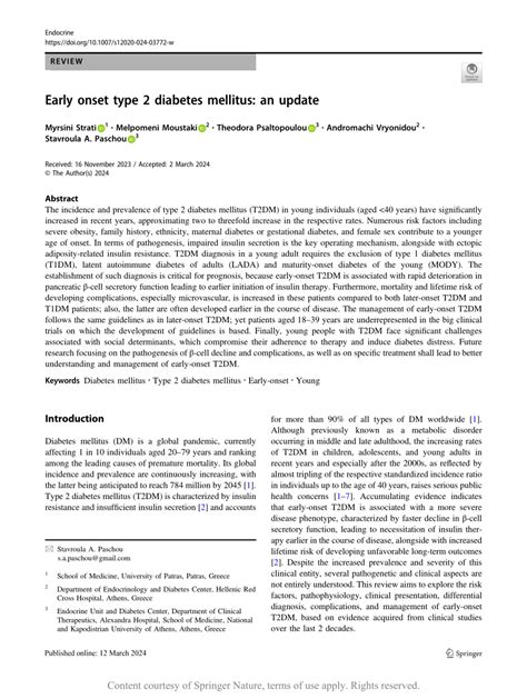 Pdf Early Onset Type 2 Diabetes Mellitus An Update