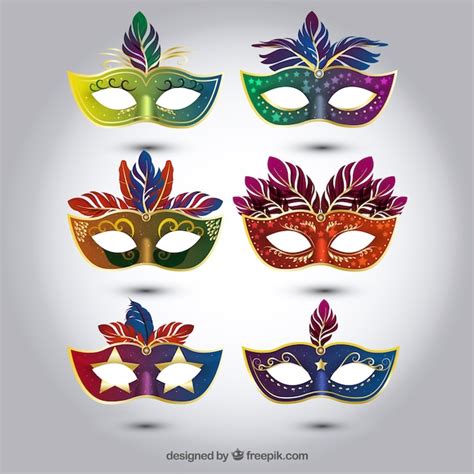 Selection of colorful carnival masks in realistic style Vector | Free Download