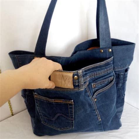 Large Hobo Denim Bag Made From Recycled Jeans Casual Market Bag Denim