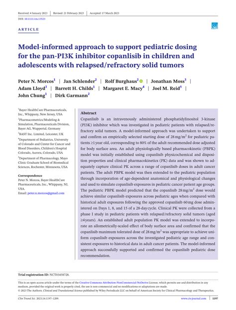 Pdf Model Informed Approach To Support Pediatric Dosing For The Pan Pi3k Inhibitor Copanlisib