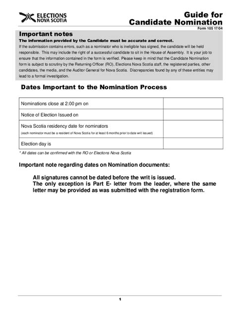 Fillable Online Guide For Candidate Nomination Fax Email Print Pdffiller