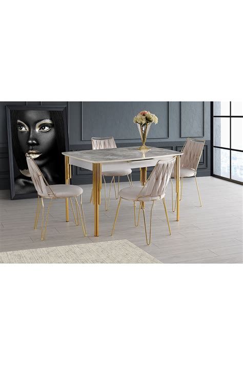 Viento Mobilya Ven S Rambla Desenli Highgloss Gold S Tun Ayak Masa