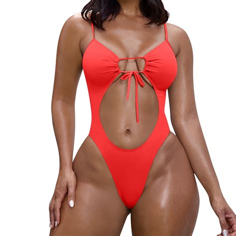 Knosfe Sexy One Piece Swimsuit For Women Beach High Cut Tummy Control Swimwear Summer Bathing