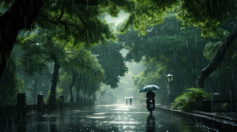 Human Daily Life On Rainy Day Enjoying Rainfall And Happy Life Lively