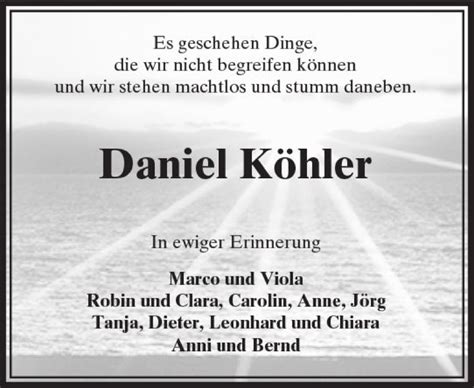 Traueranzeigen Von Daniel K Hler Vrm Trauer De