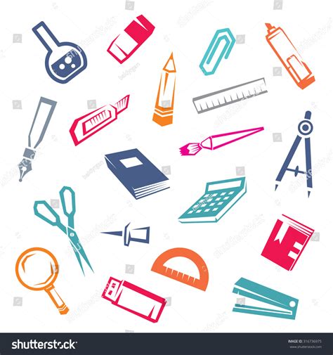 Stationary Stylized Icons Set Vector Sketch Stock Vector Royalty Free