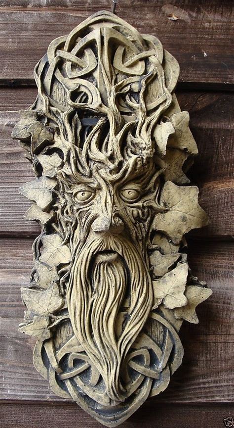 Celtic Green Man Greenman Decorative Wall Plaque Frostprf Stone Garden