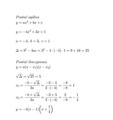 Wzór funkcji kwadratowej f x 4x 2 3x 1 zapisz w postaci iloczynowej