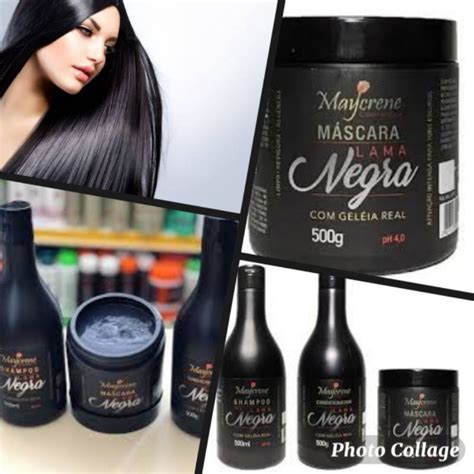 Kit Black Lama Negra Tonalizante Para Cabelos Pretos Shampoo M Scara E