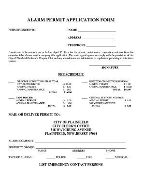 Fillable Online Alarm Permit Application Form Municipal Fax Email