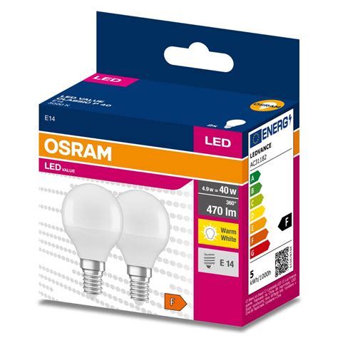 2pak Żarówka Led E14 P45 4 9w 40w 470lm 2700k Ciepła 200° Osram Value