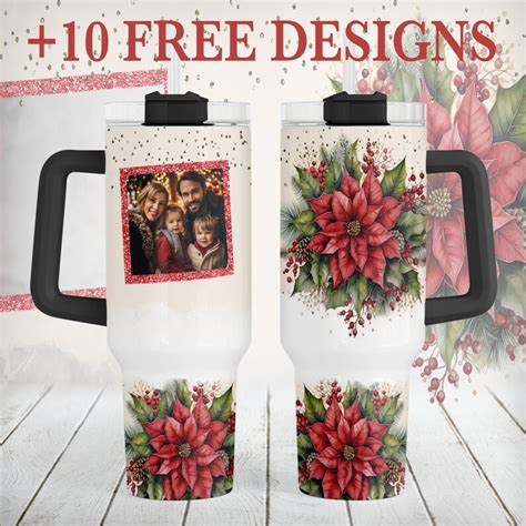 40 Oz Quencher Tumbler Wrap With Poinsettia Photo Tumbler Png Etsy