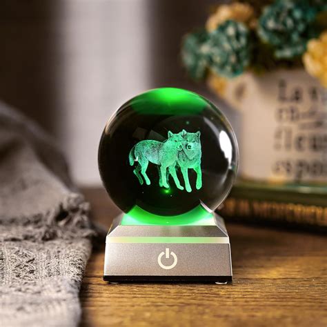 Zeershee Mm Wolf Crystal Ball With Led Light Base D Glass Laser