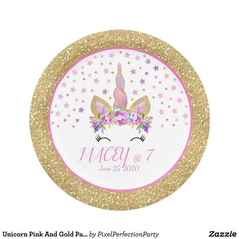 A Pink And Gold Unicorn Themed Birthday Plate