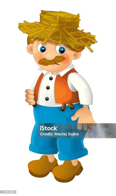 Cartoon Farm Boy With Farming Tool Standing And Smiling Illustration