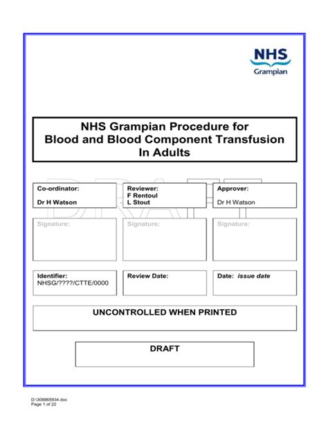 Nhs Grampian Blood And Blood Component Transfusion In Adults